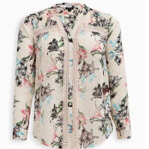 Torrid NWT size 4 Chiffon Floral pink Clip Dot With Lace Inset Top